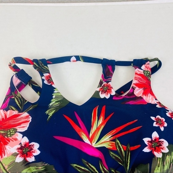 Kona Sol Hawaiian Floral Cut Out Neckline Swim Suit Size 16W - Picture 3 of 8
